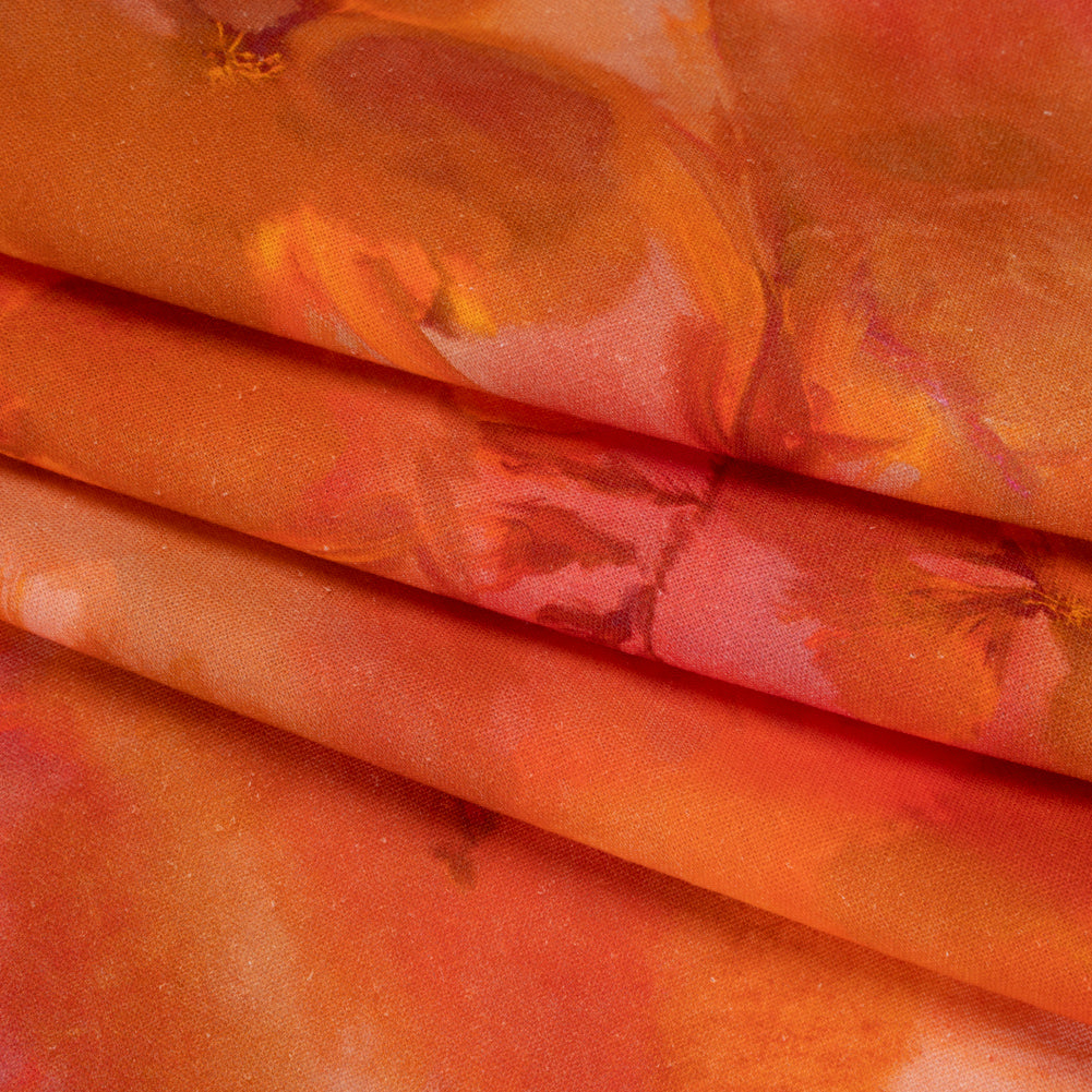 Linen and Rayon Woven - Orange, Red and Tan Muddled Pressed Flowers - Mood Exclusive Autumn Blaze Print