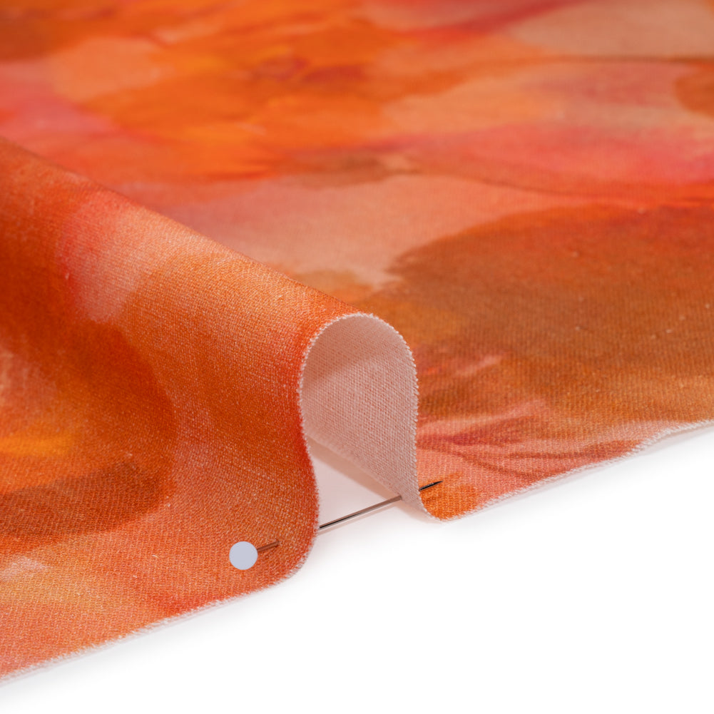 Linen and Rayon Woven - Orange, Red and Tan Muddled Pressed Flowers - Mood Exclusive Autumn Blaze Print