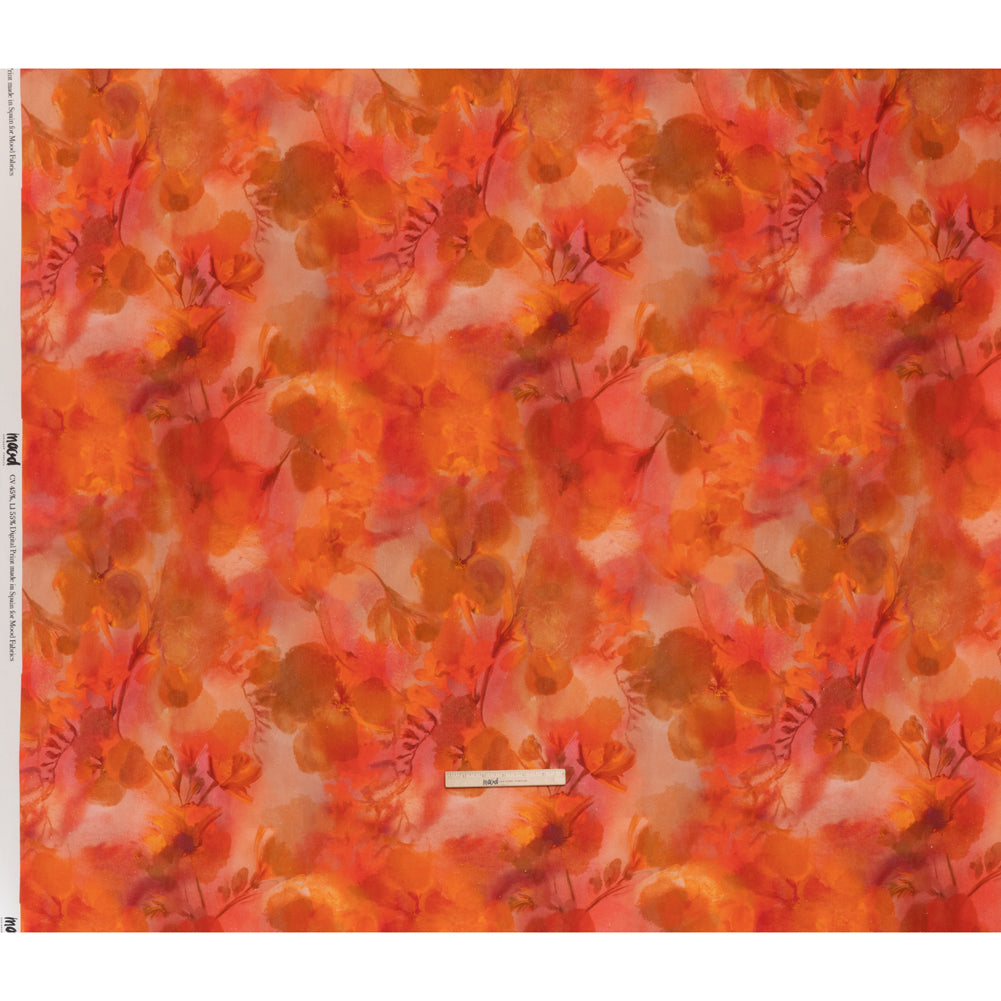 Linen and Rayon Woven - Orange, Red and Tan Muddled Pressed Flowers - Mood Exclusive Autumn Blaze Print