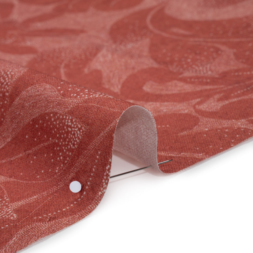 Linen and Rayon Woven - Soft Red and White Fanciful Leaves - Mood Exclusive Maple Moondust Print - Detail