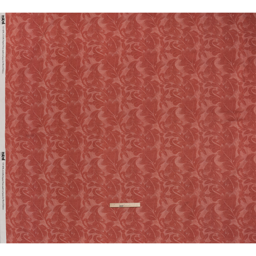 Linen and Rayon Woven - Soft Red and White Fanciful Leaves - Mood Exclusive Maple Moondust Print - Full