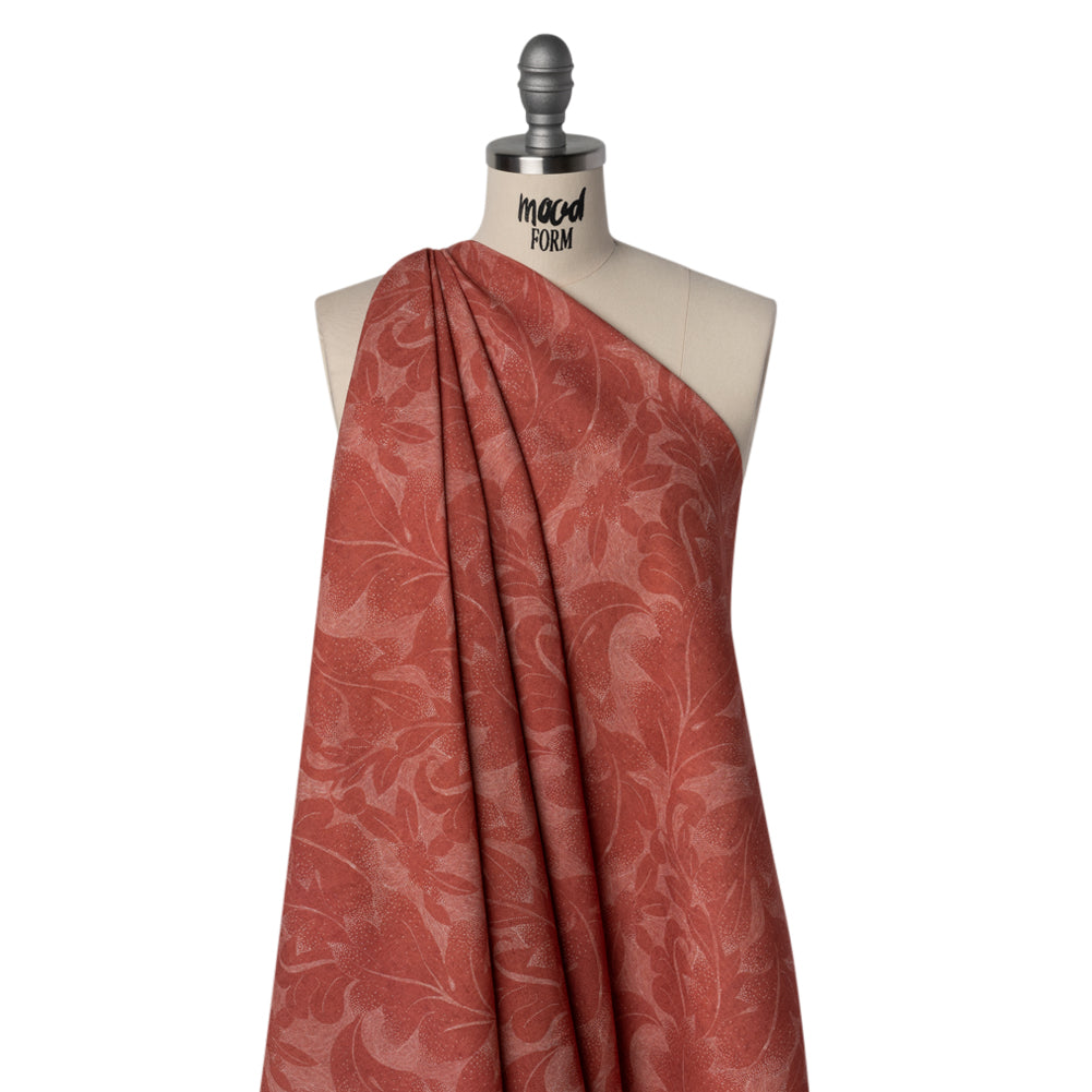 Linen and Rayon Woven - Soft Red and White Fanciful Leaves - Mood Exclusive Maple Moondust Print - Drape