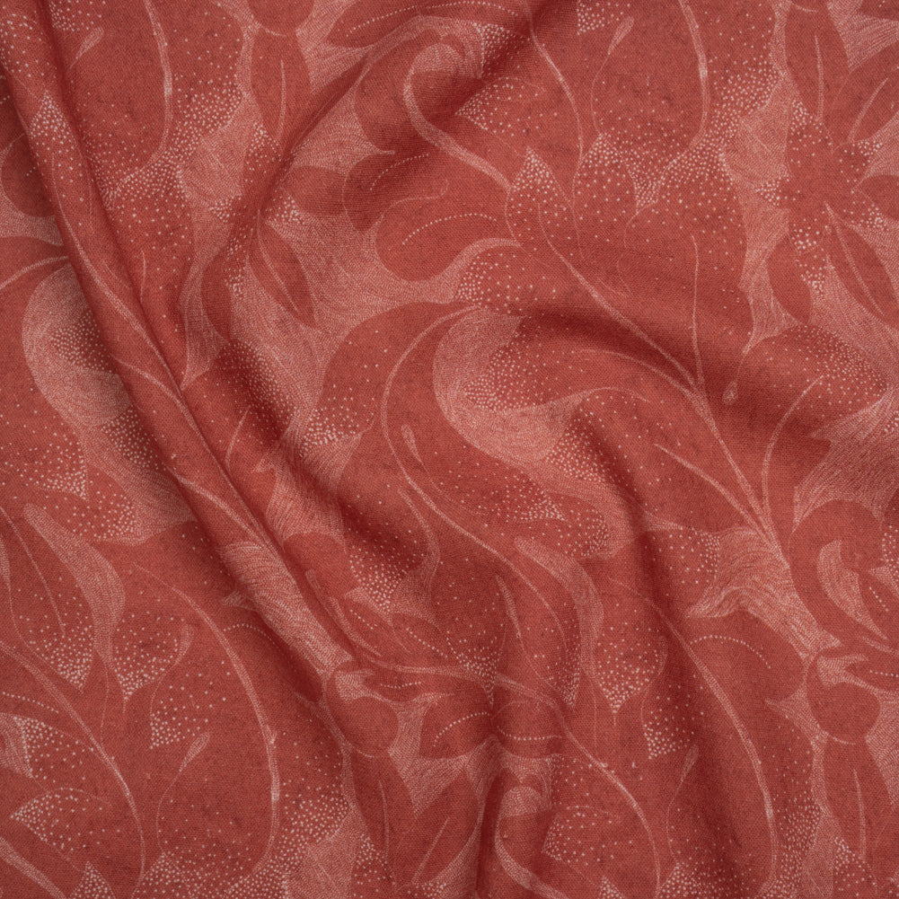 Linen and Rayon Woven - Soft Red and White Fanciful Leaves - Mood Exclusive Maple Moondust Print