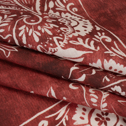 Linen and Rayon Woven - Dark Red and White Paisley and Frames - Mood Exclusive Arabesque Allure Print