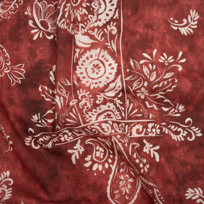 Linen and Rayon Woven - Dark Red and White Paisley and Frames - Mood Exclusive Arabesque Allure Print
