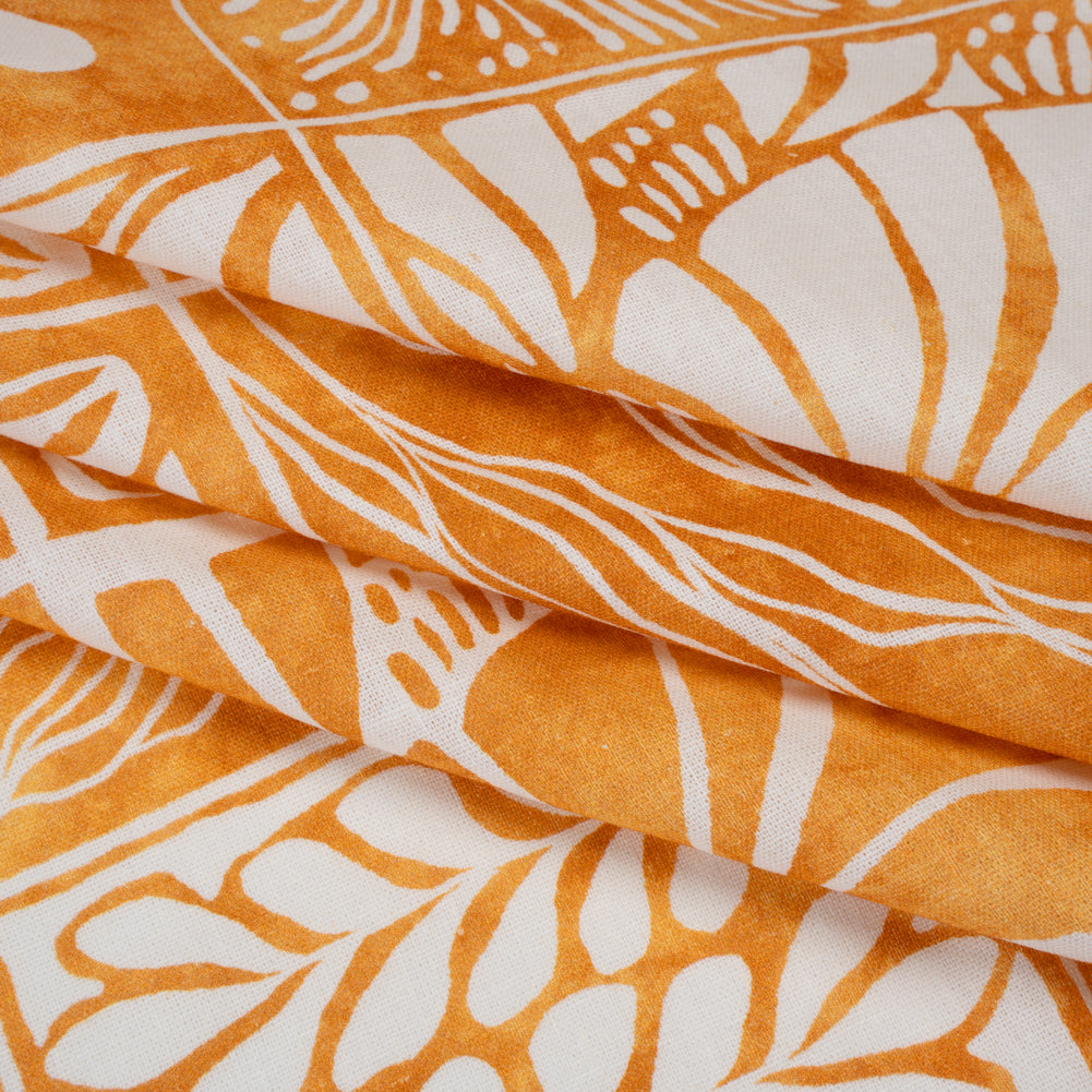 Linen and Rayon Woven - Yellow Ochre and White Leafy Blocks - Mood Exclusive Summer Solace Print - Folded