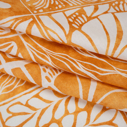 Linen and Rayon Woven - Yellow Ochre and White Leafy Blocks - Mood Exclusive Summer Solace Print