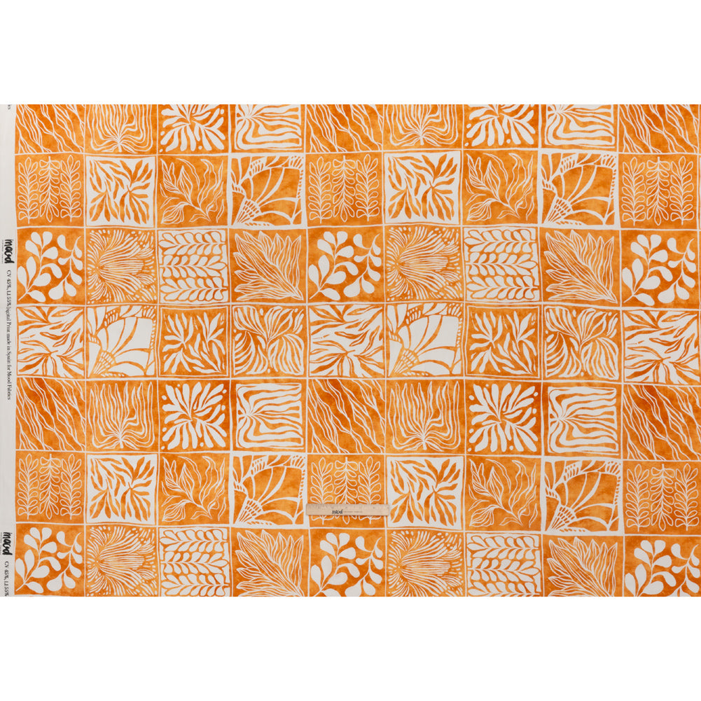 Linen and Rayon Woven - Yellow Ochre and White Leafy Blocks - Mood Exclusive Summer Solace Print - Full