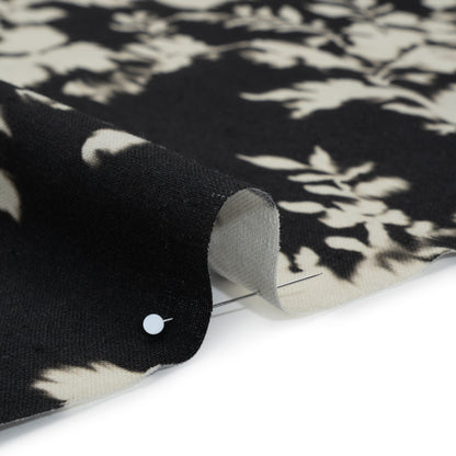 Linen and Rayon Woven - Black and Off White Ikat-Like Floral Silhouettes - Mood Exclusive Dahlia Daydreams Print