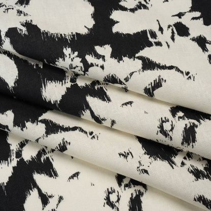Linen and Rayon Woven - Black and Off White Ikat-Inspired Floral Silhouettes - Mood Exclusive Summer Sketches Print