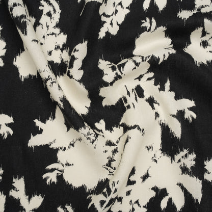 Linen and Rayon Woven - Black and Off White Ikat-Inspired Floral Silhouettes - Mood Exclusive Summer Sketches Print