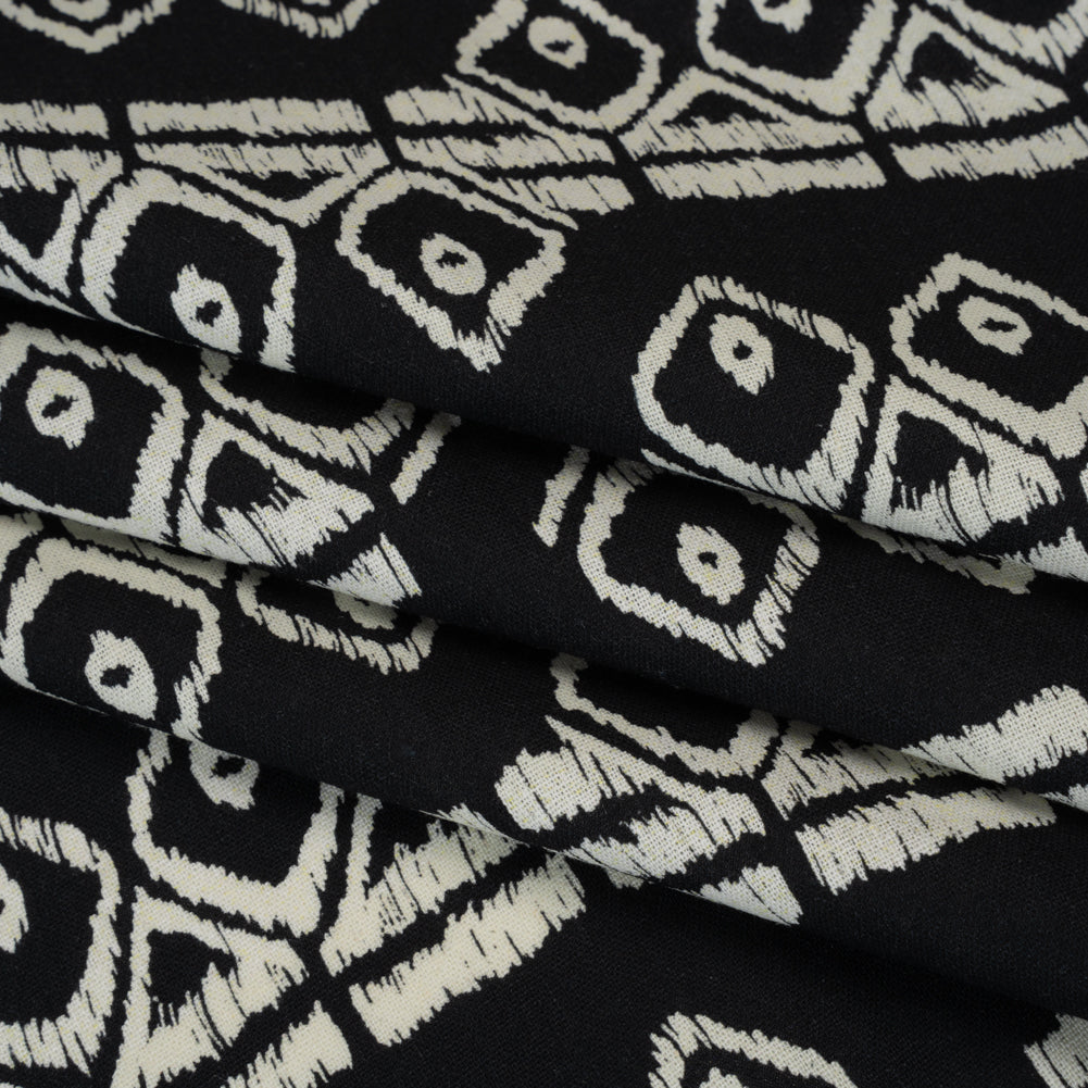 Linen and Rayon Woven - Midnight and Off White Soft Geometrics - Mood Exclusive Geo Drift Print - Folded