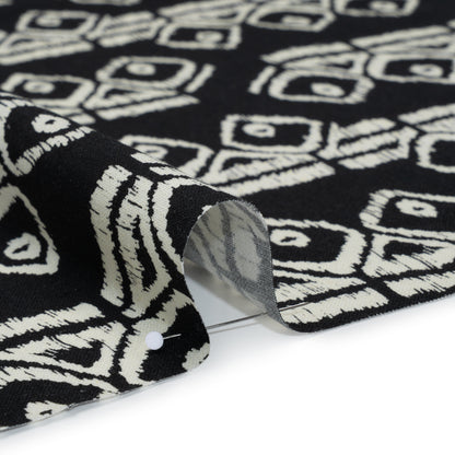 Linen and Rayon Woven - Midnight and Off White Soft Geometrics - Mood Exclusive Geo Drift Print