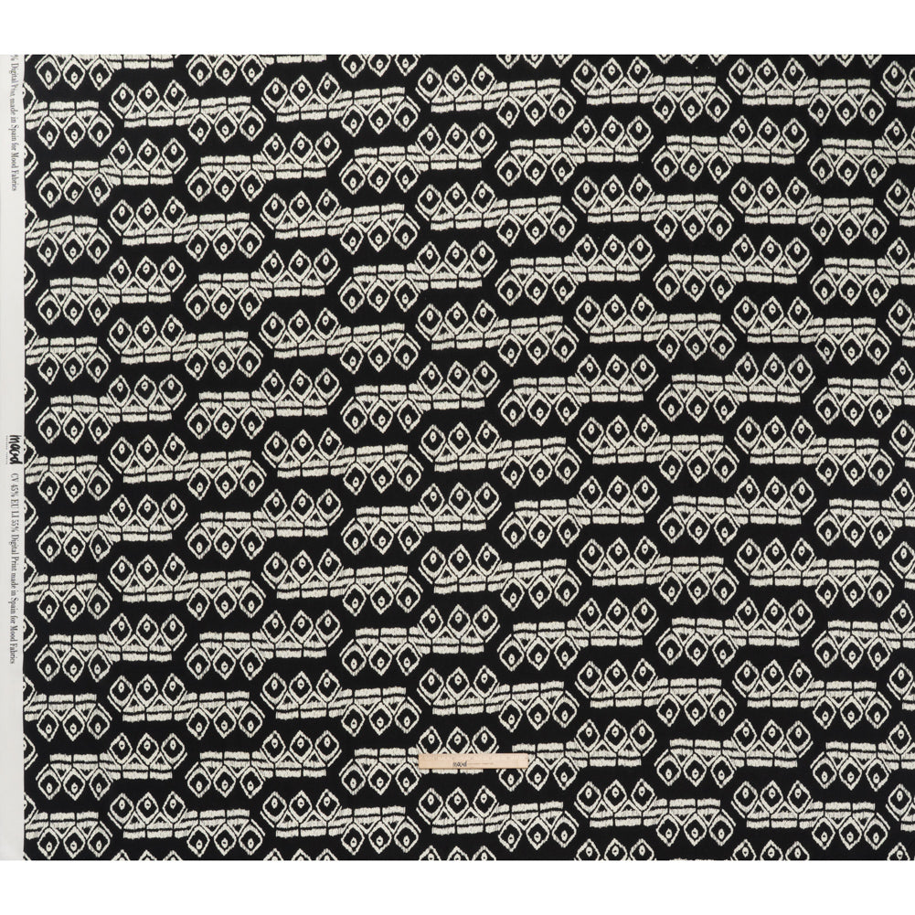 Linen and Rayon Woven - Midnight and Off White Soft Geometrics - Mood Exclusive Geo Drift Print - Full