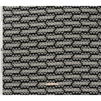 Linen and Rayon Woven - Midnight and Off White Soft Geometrics - Mood Exclusive Geo Drift Print