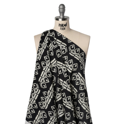 Linen and Rayon Woven - Midnight and Off White Soft Geometrics - Mood Exclusive Geo Drift Print