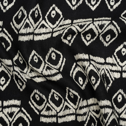 Linen and Rayon Woven - Midnight and Off White Soft Geometrics - Mood Exclusive Geo Drift Print