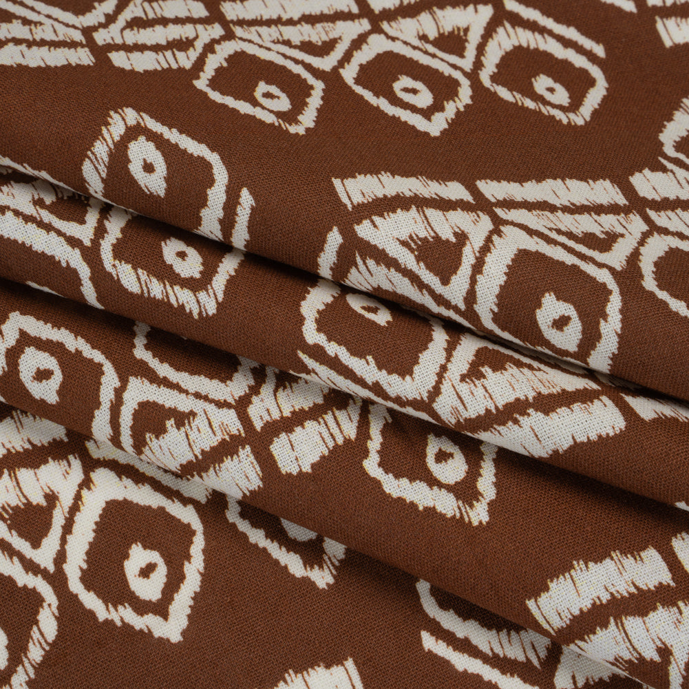 Linen and Rayon Woven - Brown and Off White Soft Geometrics - Mood Exclusive Geo Drift Print