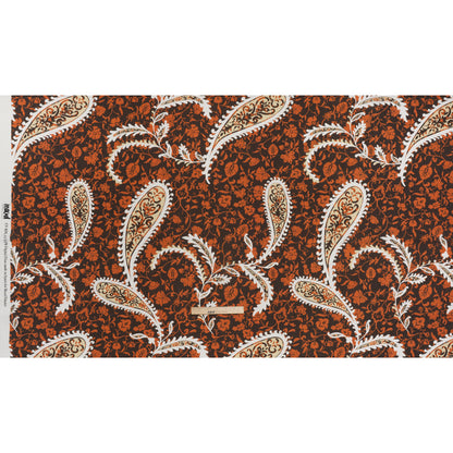 Linen and Rayon Woven - Dark Brown, Pumpkin Orange and White Paisley and Floral Vines - Mood Exclusive Blooming Boogie Print