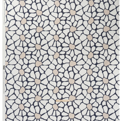 Linen and Rayon Woven - Dark Blue, White and Beige Abstract Daisies - Mood Exclusive Dilly-Dally Daisies Print
