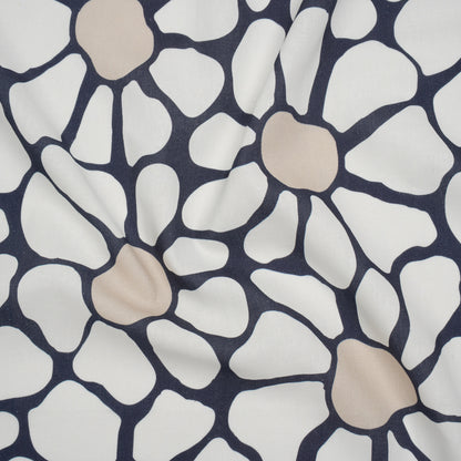 Linen and Rayon Woven - Dark Blue, White and Beige Abstract Daisies - Mood Exclusive Dilly-Dally Daisies Print