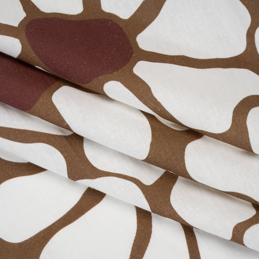 Linen and Rayon Woven - Brown, Cream and Burgundy Abstract Daisies - Mood Exclusive Dilly-Dally Daisies Print