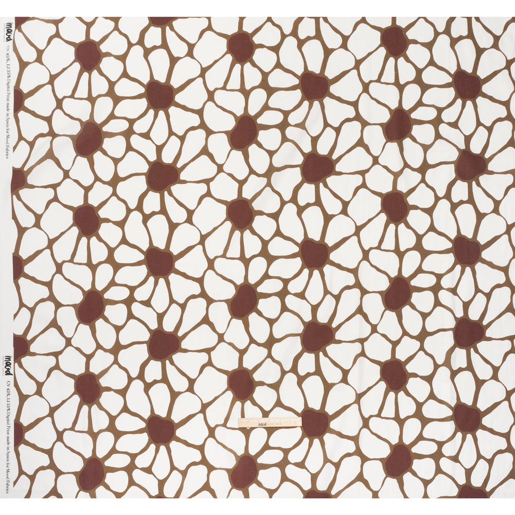 Linen and Rayon Woven - Brown, Cream and Burgundy Abstract Daisies - Mood Exclusive Dilly-Dally Daisies Print
