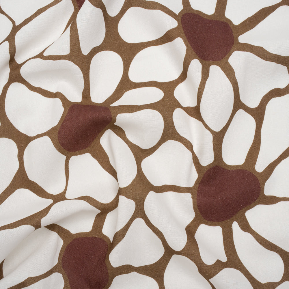 Linen and Rayon Woven - Brown, Cream and Burgundy Abstract Daisies - Mood Exclusive Dilly-Dally Daisies Print