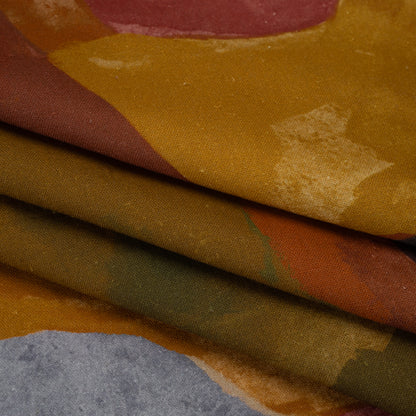 Linen and Rayon Woven - Earth Red, Ochre and Navy Abstract - Mood Exclusive Tectonic Tempo Print