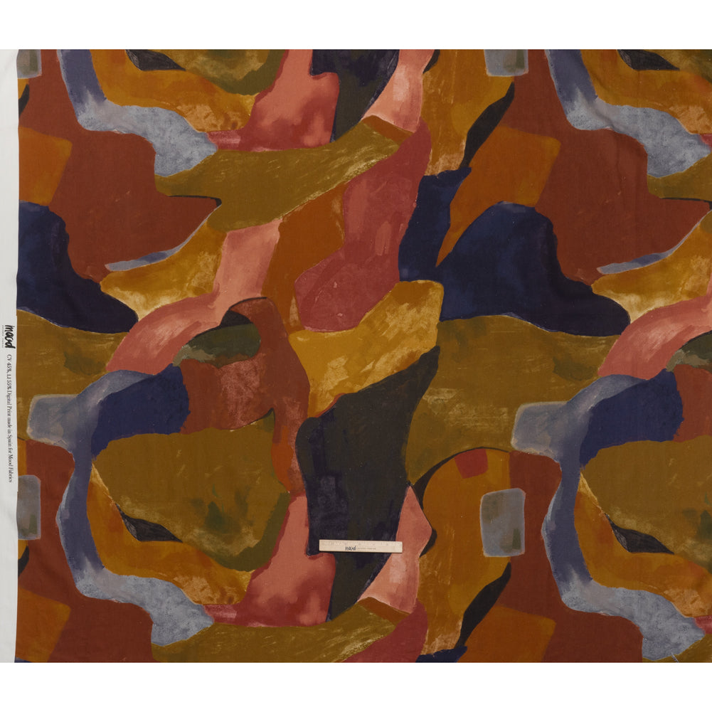 Linen and Rayon Woven - Earth Red, Ochre and Navy Abstract - Mood Exclusive Tectonic Tempo Print - Full
