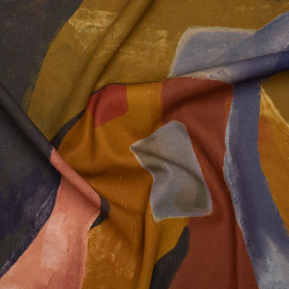 Linen and Rayon Woven - Earth Red, Ochre and Navy Abstract - Mood Exclusive Tectonic Tempo Print