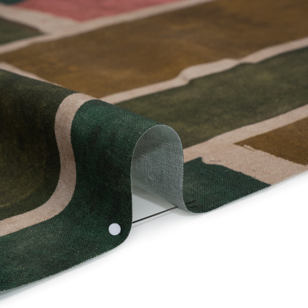 Linen and Rayon Woven - Dark Green, Muted Pink and Beige Painted Shapes - Mood Exclusive Euclid’s Canvas Print