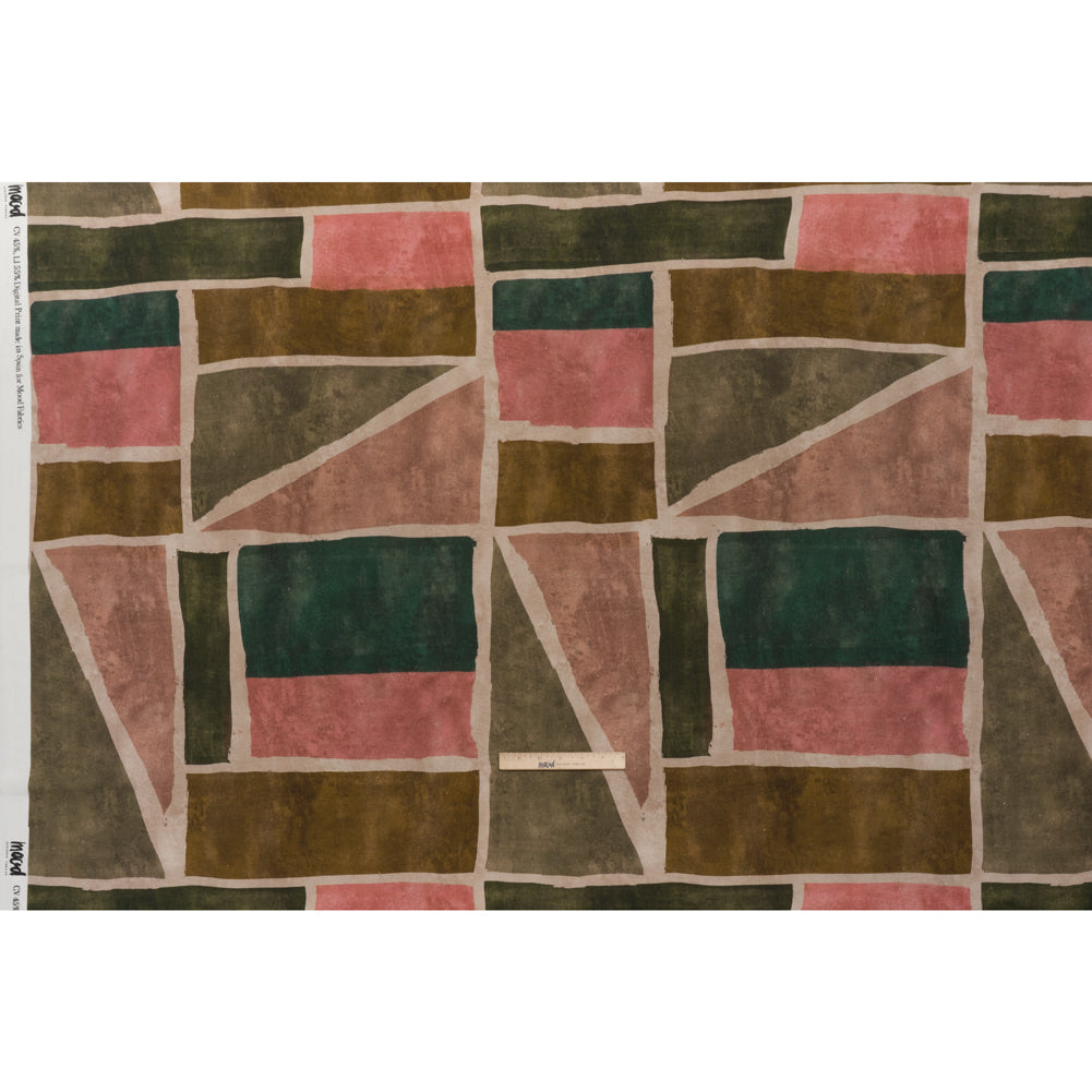 Linen and Rayon Woven - Dark Green, Muted Pink and Beige Painted Shapes - Mood Exclusive Euclid’s Canvas Print