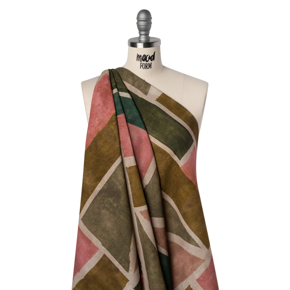 Linen and Rayon Woven - Dark Green, Muted Pink and Beige Painted Shapes - Mood Exclusive Euclid’s Canvas Print