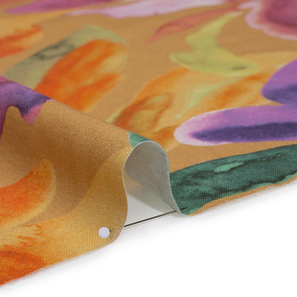 Linen and Rayon Woven - Yellow Ochre, Pink and Purple Watercolor Florals - Mood Exclusive Watercolor Whimsy Print