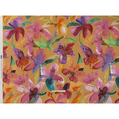 Linen and Rayon Woven - Yellow Ochre, Pink and Purple Watercolor Florals - Mood Exclusive Watercolor Whimsy Print