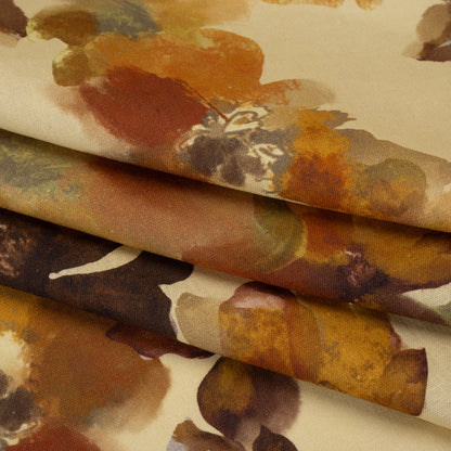 Linen and Rayon Woven - Pale Yellow, Burnt Orange and Brick Painterly Florals - Mood Exclusive Sunwashed Serenade Print