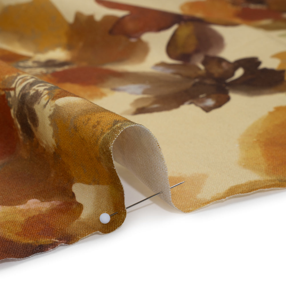 Linen and Rayon Woven - Pale Yellow, Burnt Orange and Brick Painterly Florals - Mood Exclusive Sunwashed Serenade Print