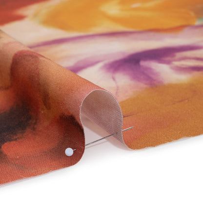 Linen and Rayon Woven - Golden Orange, Red and Purple Soft Flowers - Mood Exclusive Drifting Dreams Print
