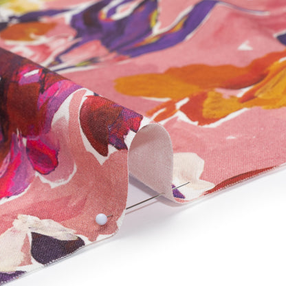 Linen and Rayon Woven - Dusty Rose, Golden Yellow and Dark Purple Painted Flowers - Mood Exclusive Brushstroke Blooms Print