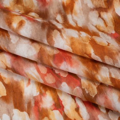 Linen and Rayon Woven - Burnt Orange, Coral Red and White Cloudy Spots - Mood Exclusive Mottled Mists Print Folded
