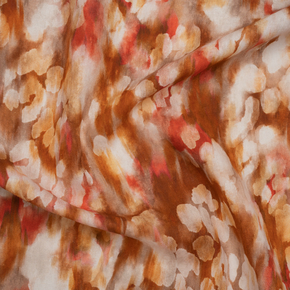 Linen and Rayon Woven - Burnt Orange, Coral Red and White Cloudy Spots - Mood Exclusive Mottled Mists Print