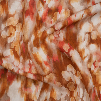 Linen and Rayon Woven - Burnt Orange, Coral Red and White Cloudy Spots - Mood Exclusive Mottled Mists Print