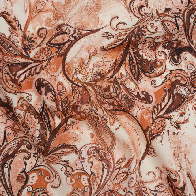Linen and Rayon Woven - Orange, Muted Red and Cream Leafy Paisley Sketches - Mood Exclusive Daydream Doodles Print