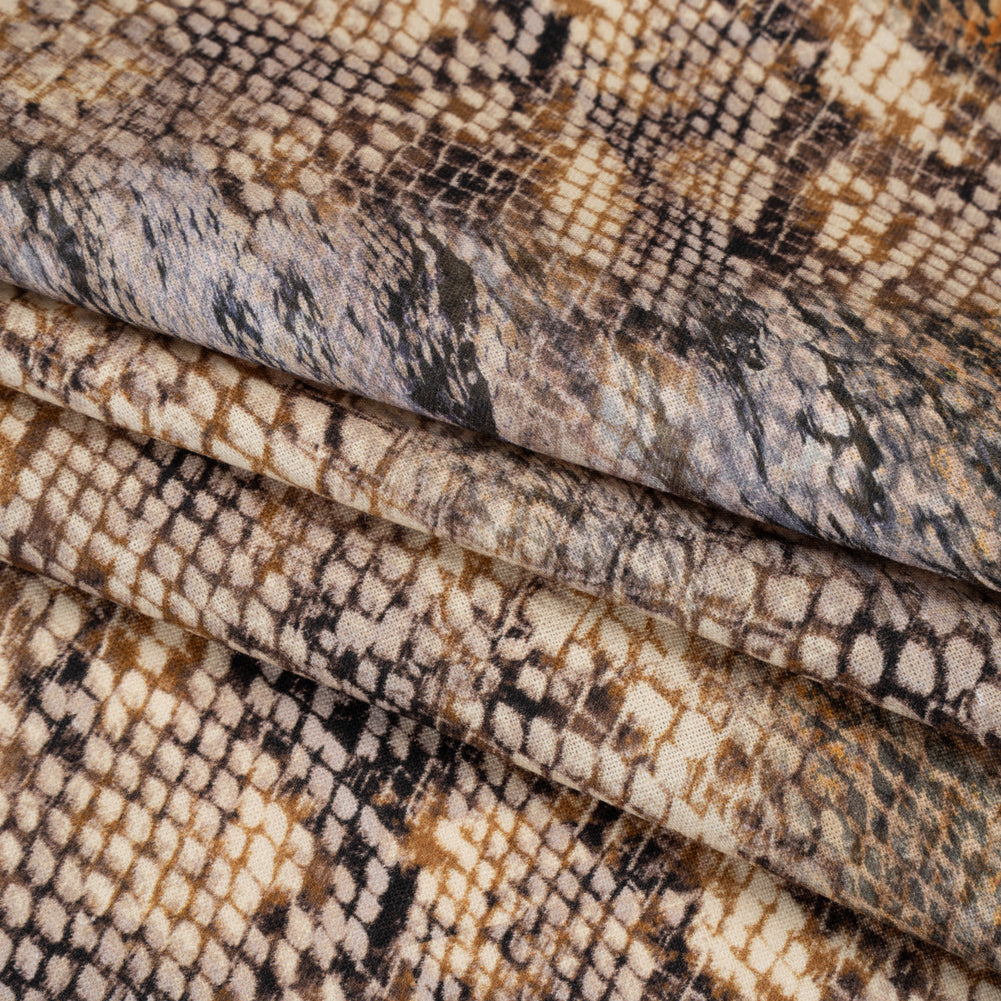 Linen and Rayon Woven - Beige, Orange and Pale Purple Snakeskin - Mood Exclusive Ouroborous Print Folded