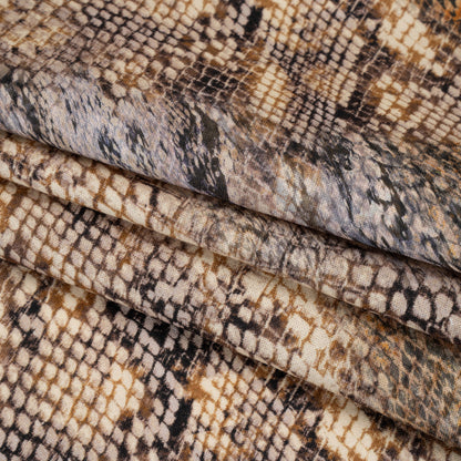 Linen and Rayon Woven - Beige, Orange and Pale Purple Snakeskin - Mood Exclusive Ouroborous Print Folded