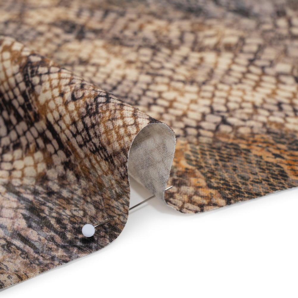 Linen and Rayon Woven - Beige, Orange and Pale Purple Snakeskin - Mood Exclusive Ouroborous Print Detail