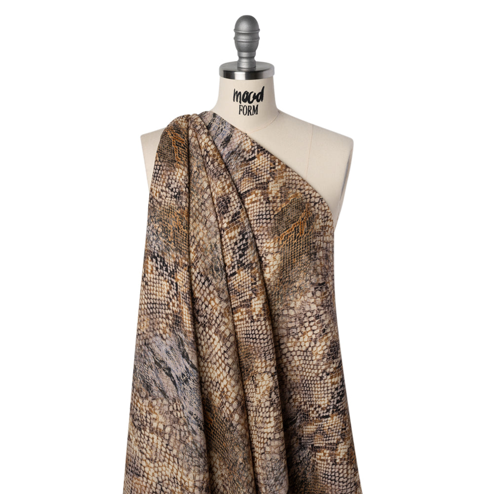Linen and Rayon Woven - Beige, Orange and Pale Purple Snakeskin - Mood Exclusive Ouroborous Print Drape