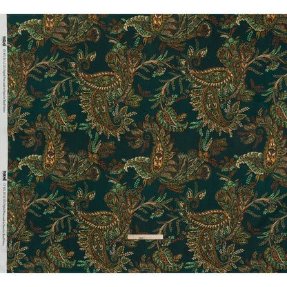 Linen and Rayon Woven - Dark Green, Olive and Burn Orange Paisley Floral - Mood Exclusive Lush Labyrinth Print - Full