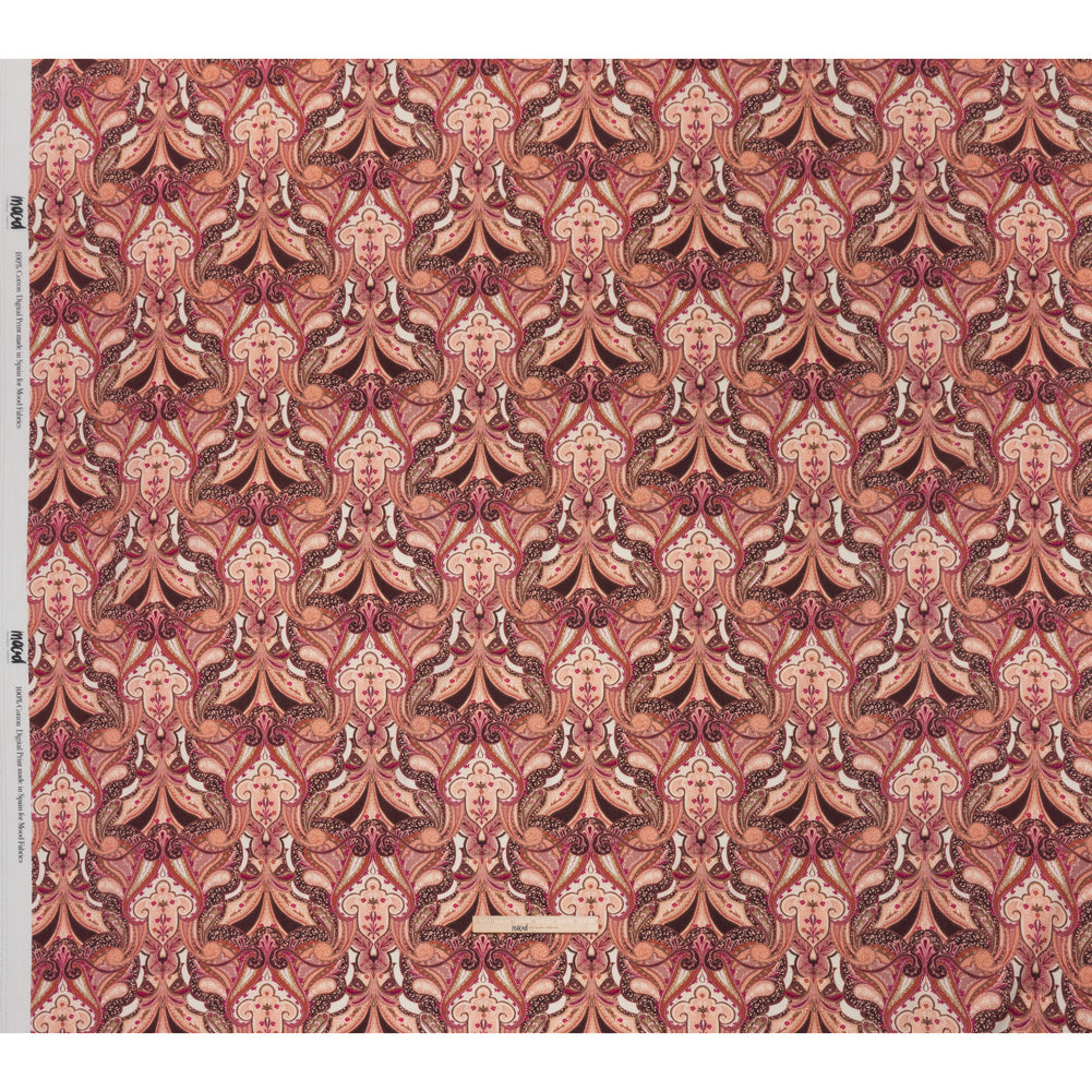 Slubbed Gauzy Cotton Woven - Pale Peach, Magenta and Dark Plum Fanciful Paisleys - Mood Exclusive Mandala Motions Print